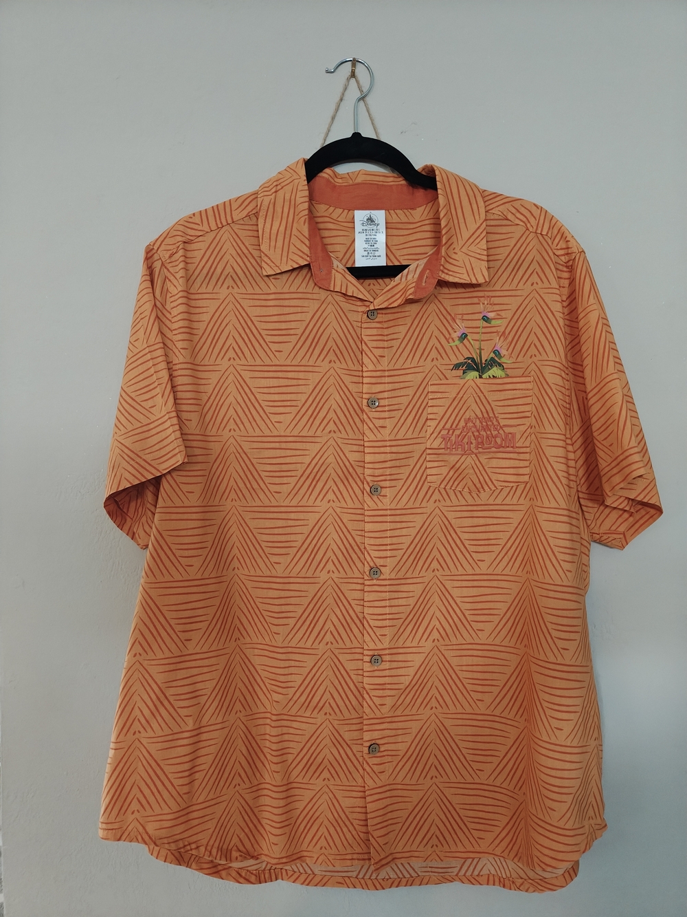 Disney Parks Tikki Room Men's Orange Short-Sleeve Button-Up Shirt
